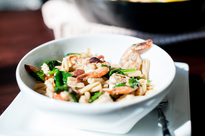 pasta with bacon shrimp and spinach