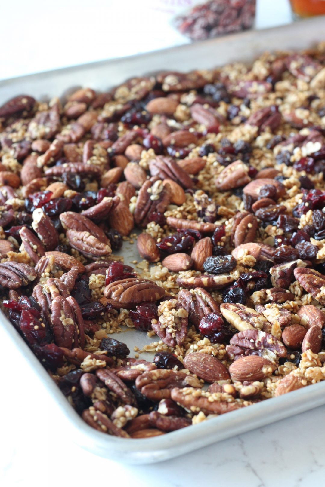 Quinoa Granola with Almonds, Pecans, Raisins and Maple Syrup